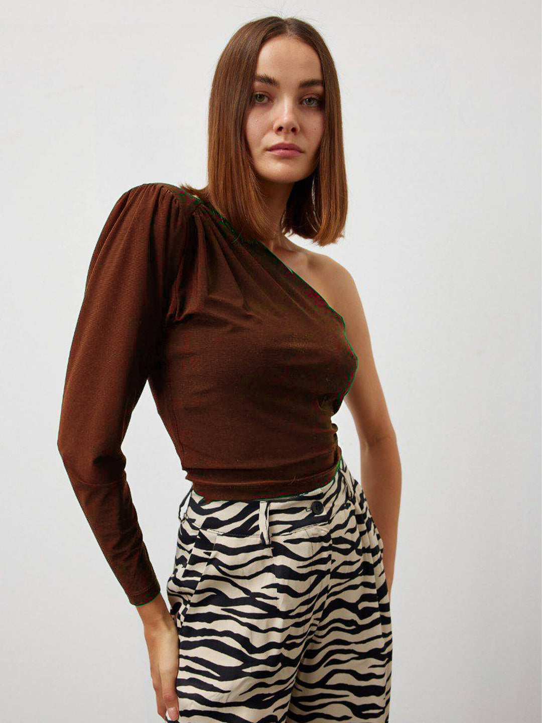 shirt one shoulder brown