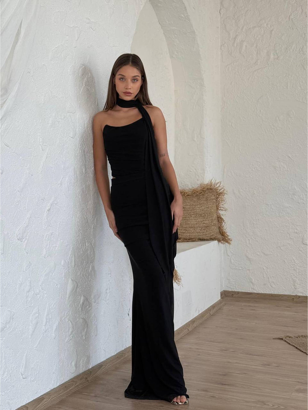 Long two pieces suit skirt dress - black