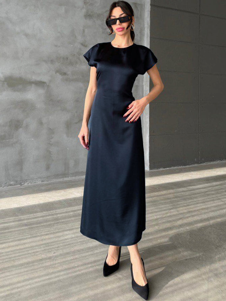 dark blue satin dress