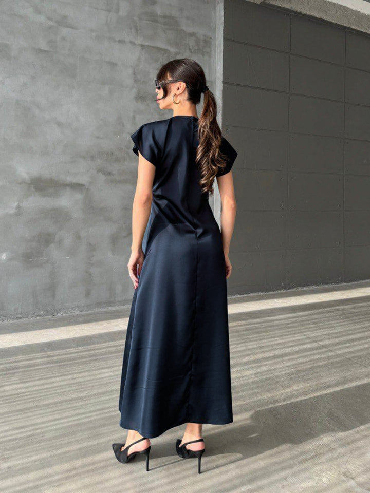 dark blue satin dress