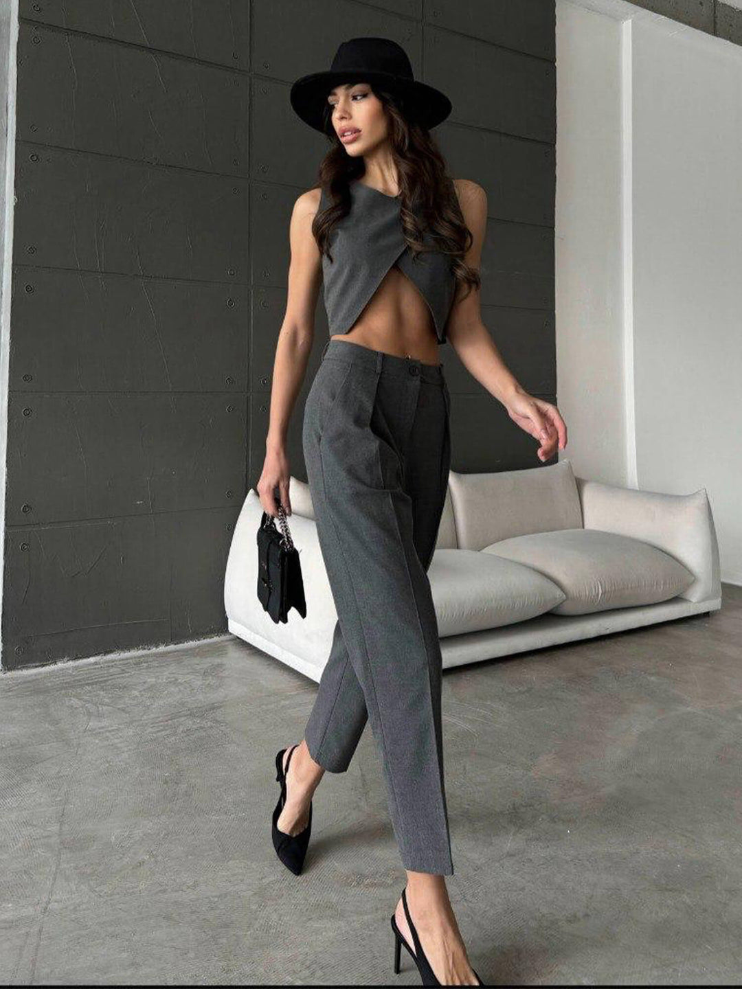 gray suit triangle vest and pants