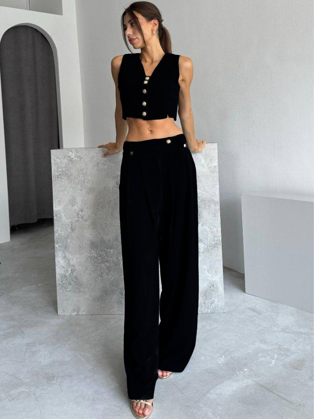 Black suit vest and pants