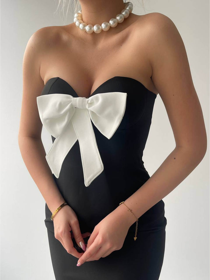 bow long dress Black