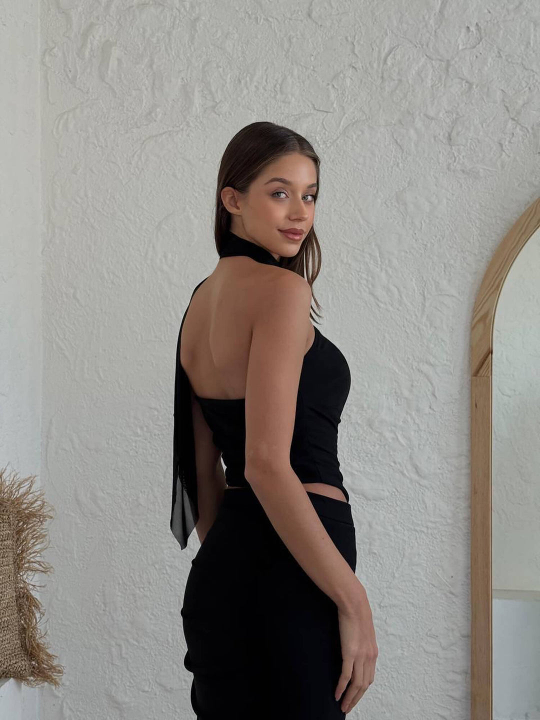Long two pieces suit skirt dress - black