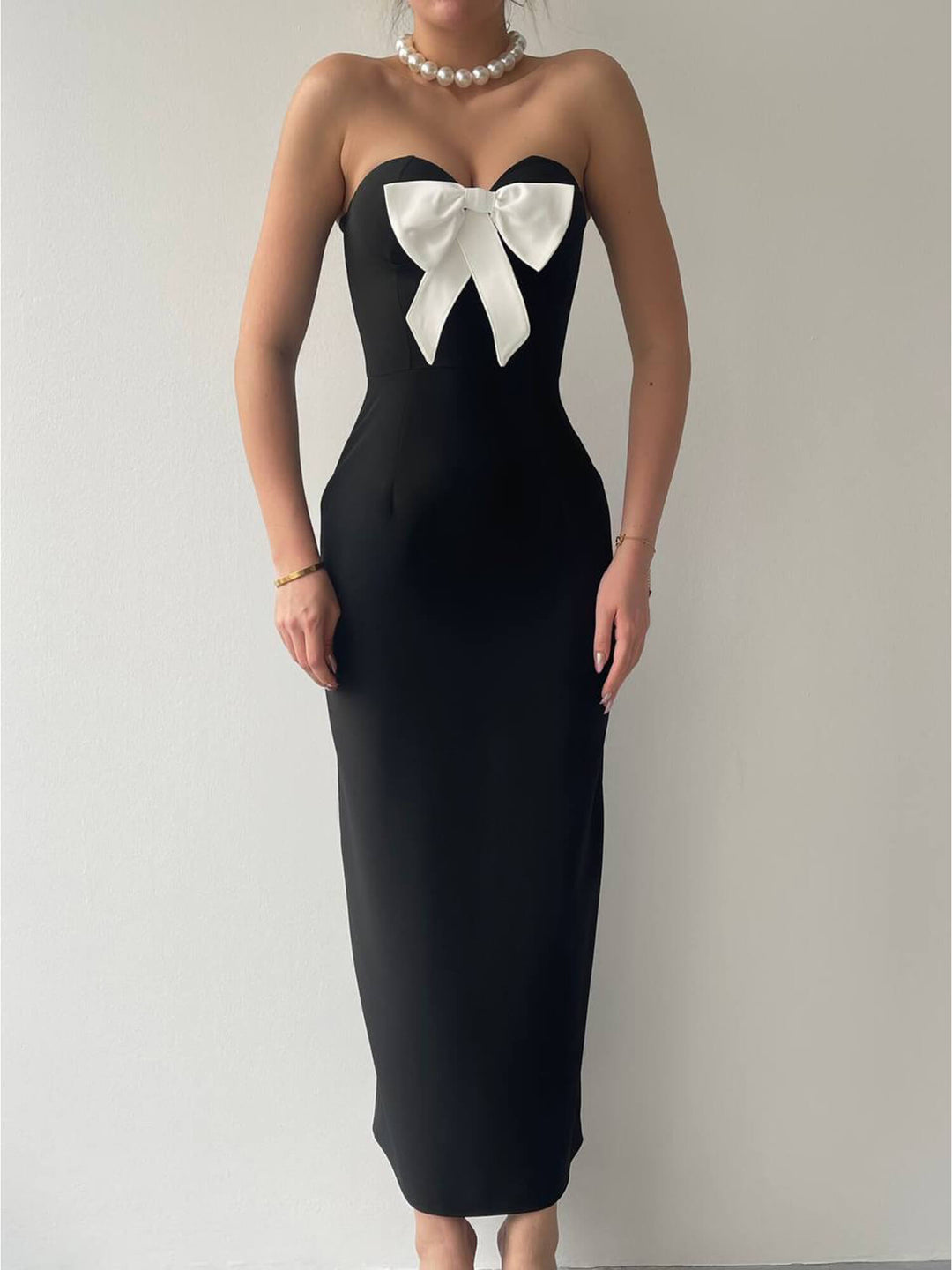 bow long dress Black