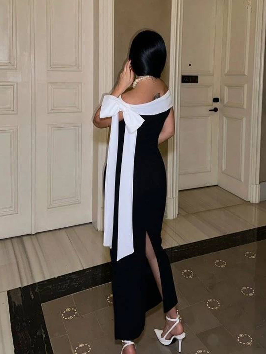 Black and white dress with bow