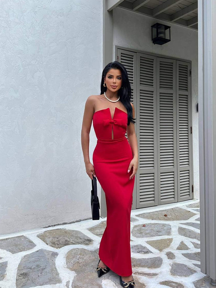 Classy dress with bow - Red
