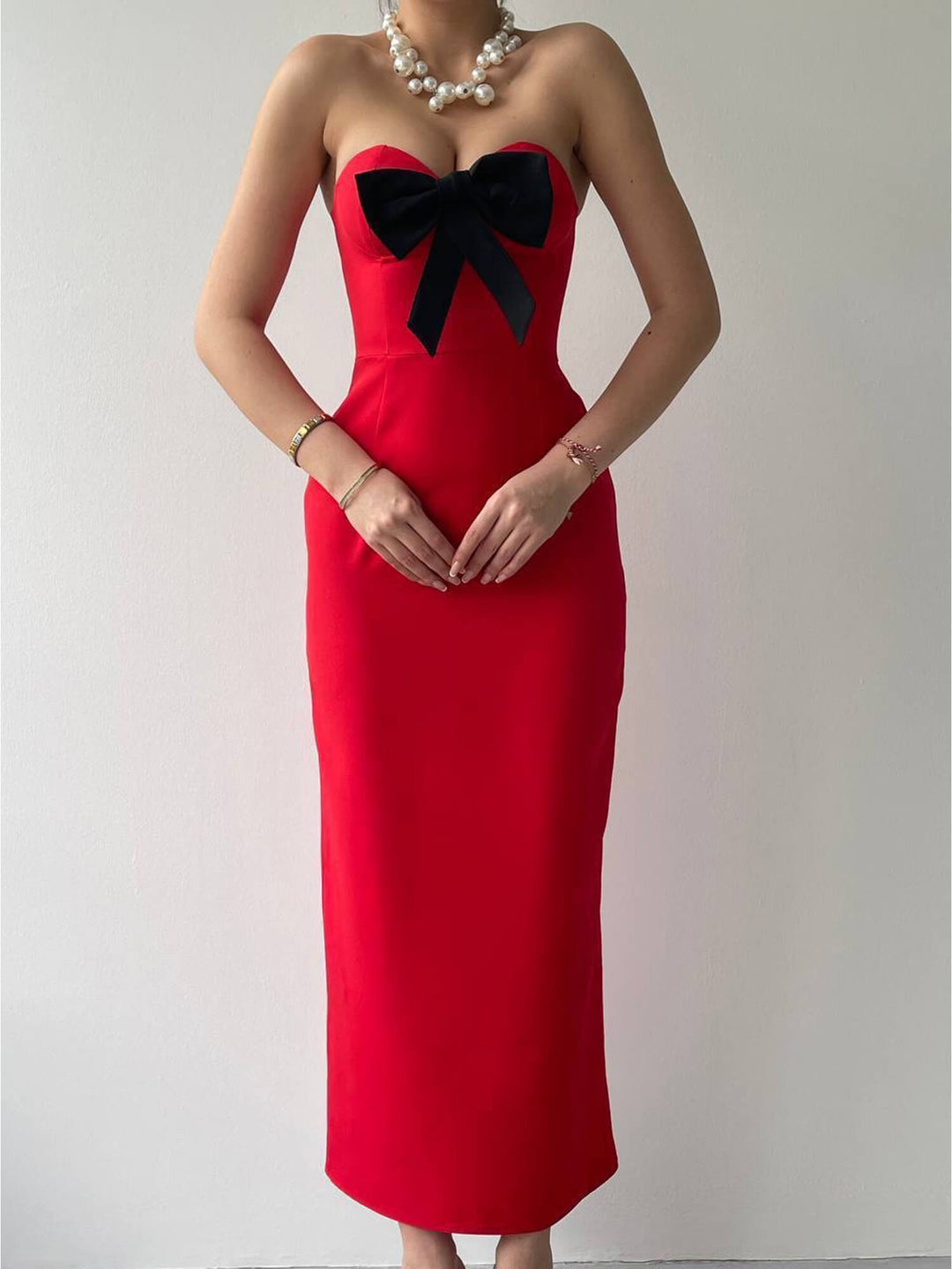 bow long dress Red