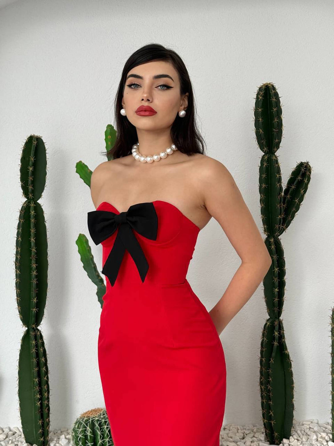 bow long dress Red