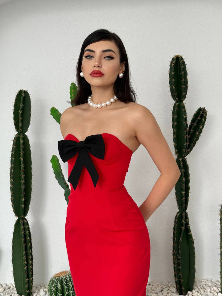 bow long dress Red