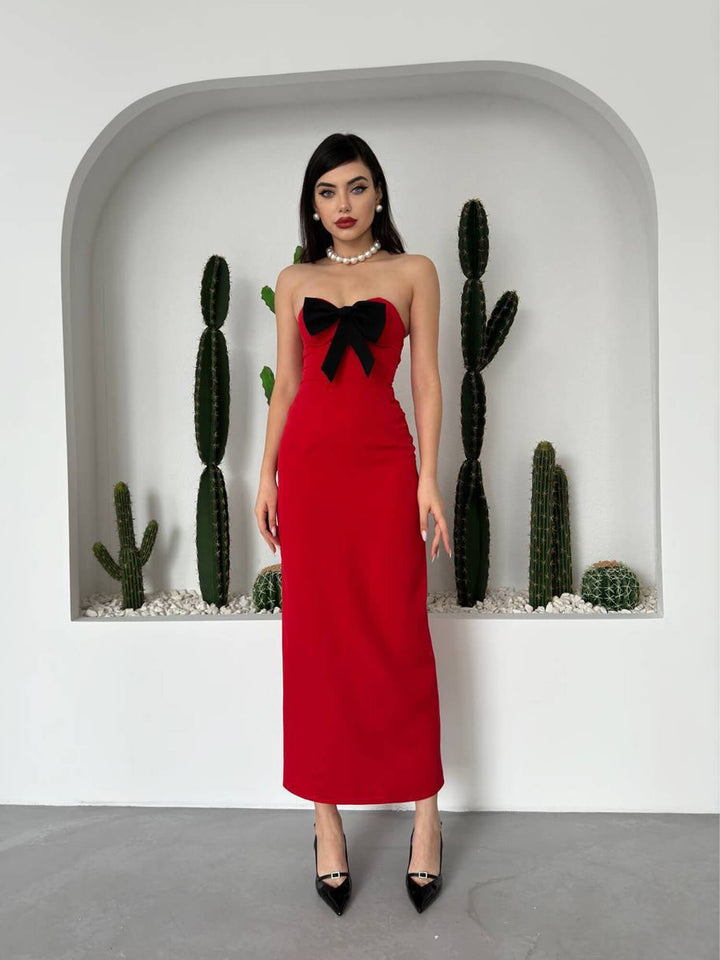 bow long dress Red