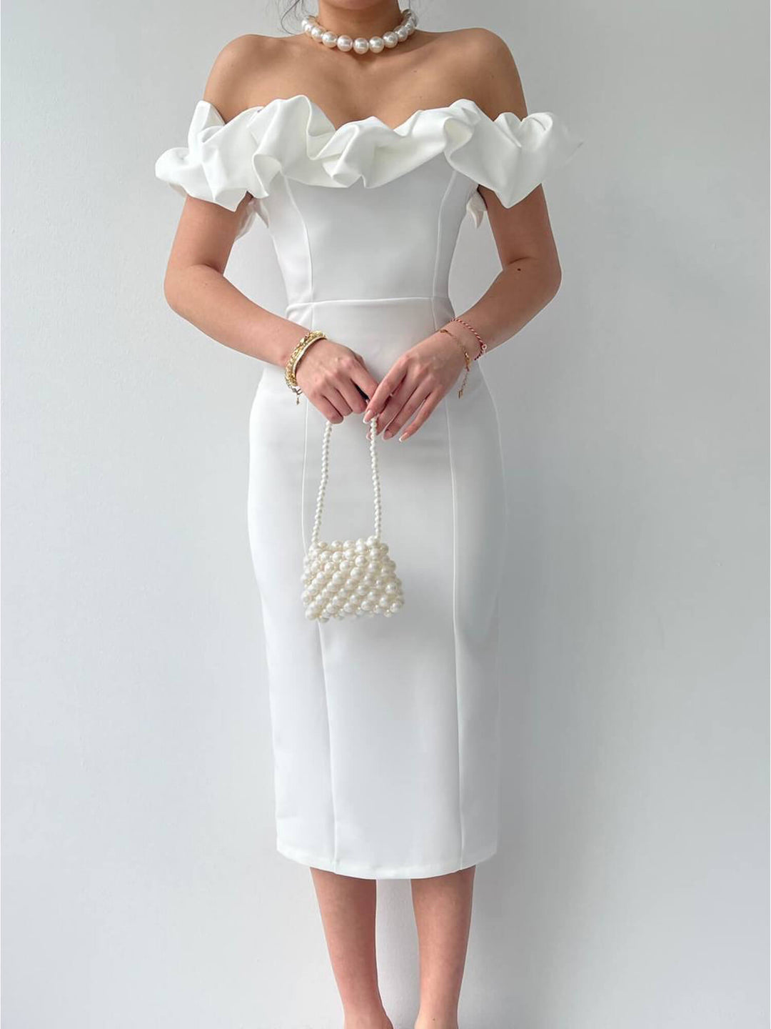 Ruffle dress White